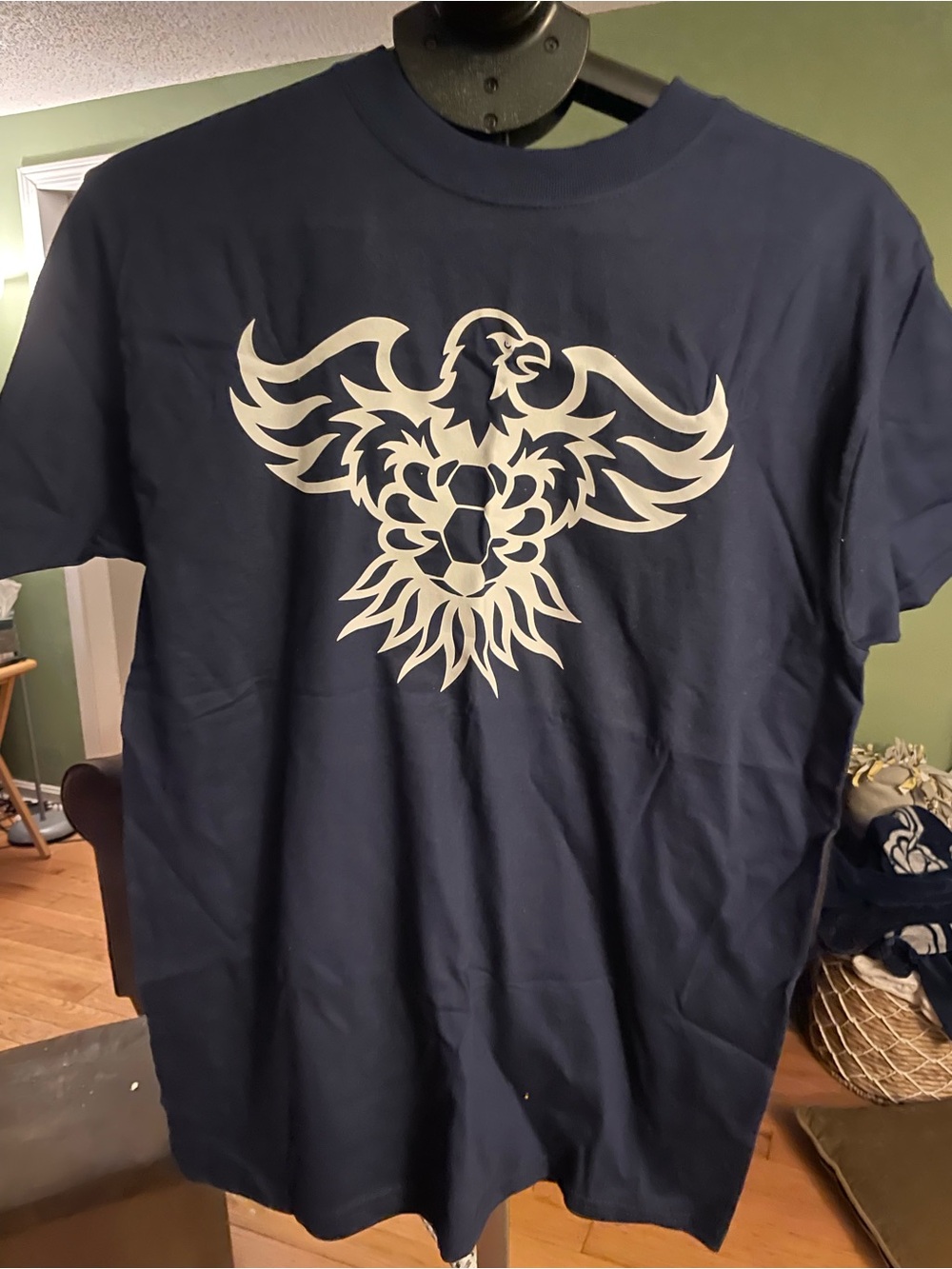 Hanes Navy Short-Sleeve Tee with White Eagle Crest Graphic